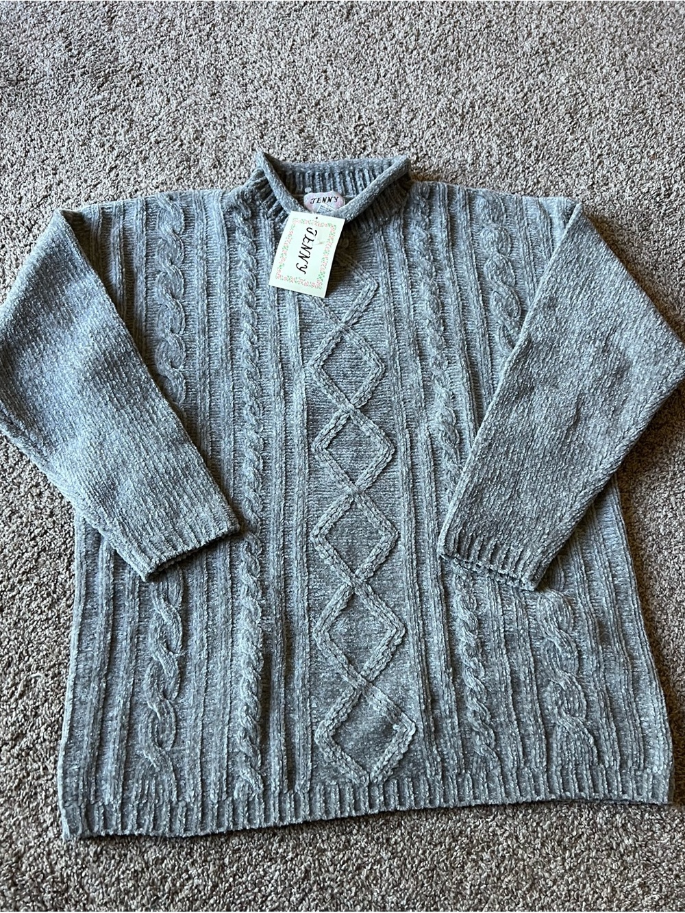 Women’s L Vintage Jenny Cable Knit Sweater - Gray